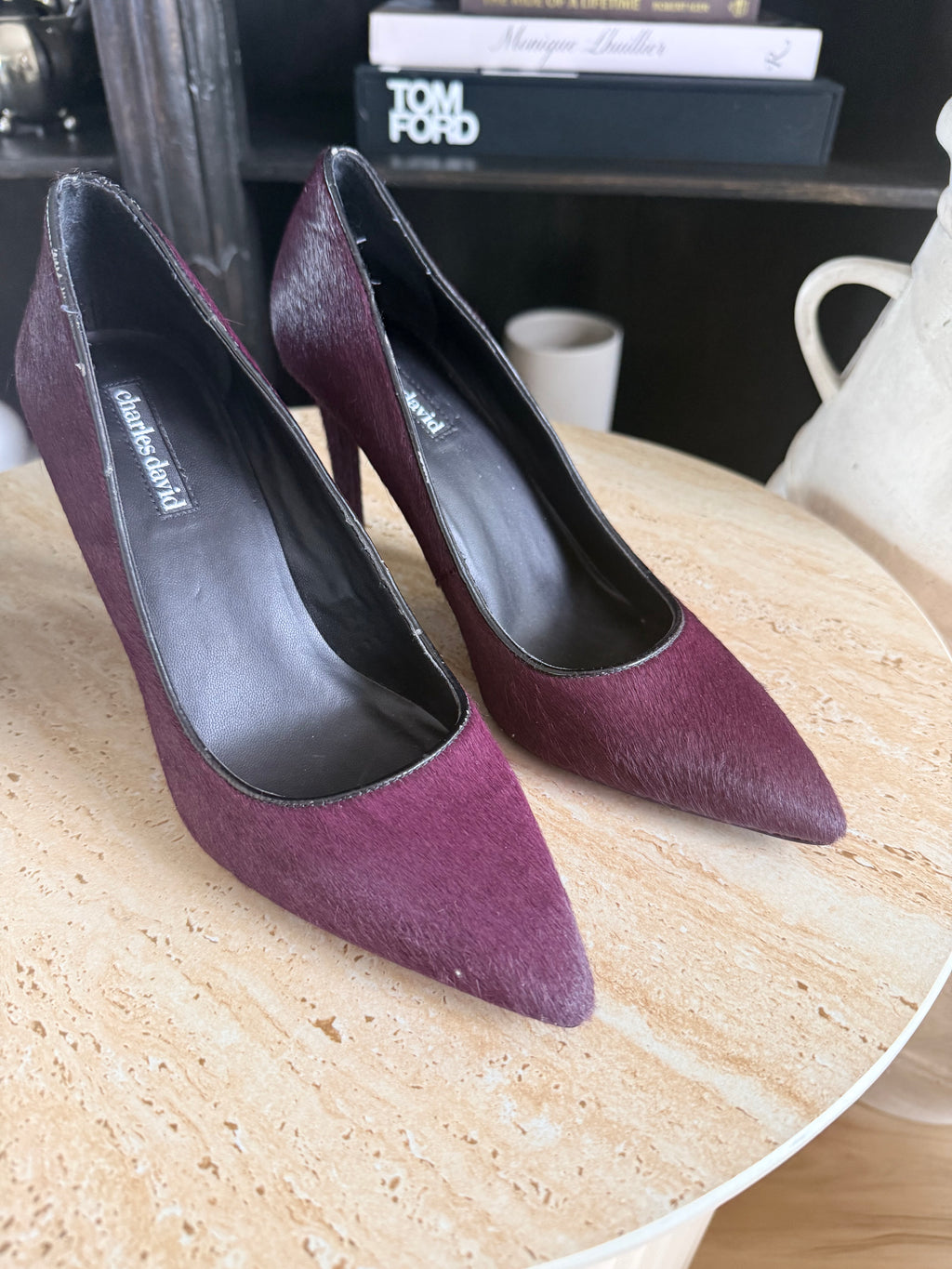 Plum Pony Hair Heels