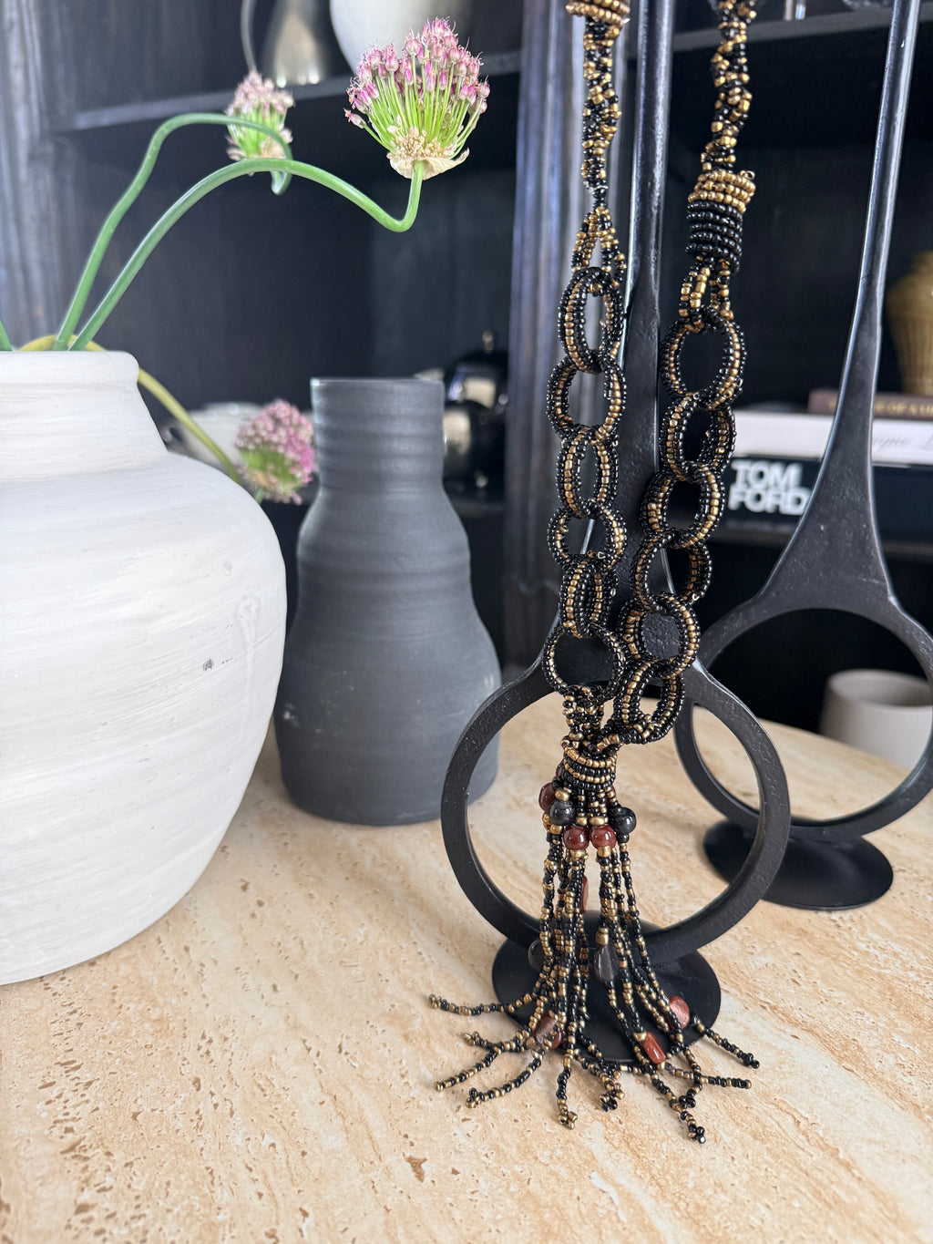 Vintage Beaded Necklace with Tassel