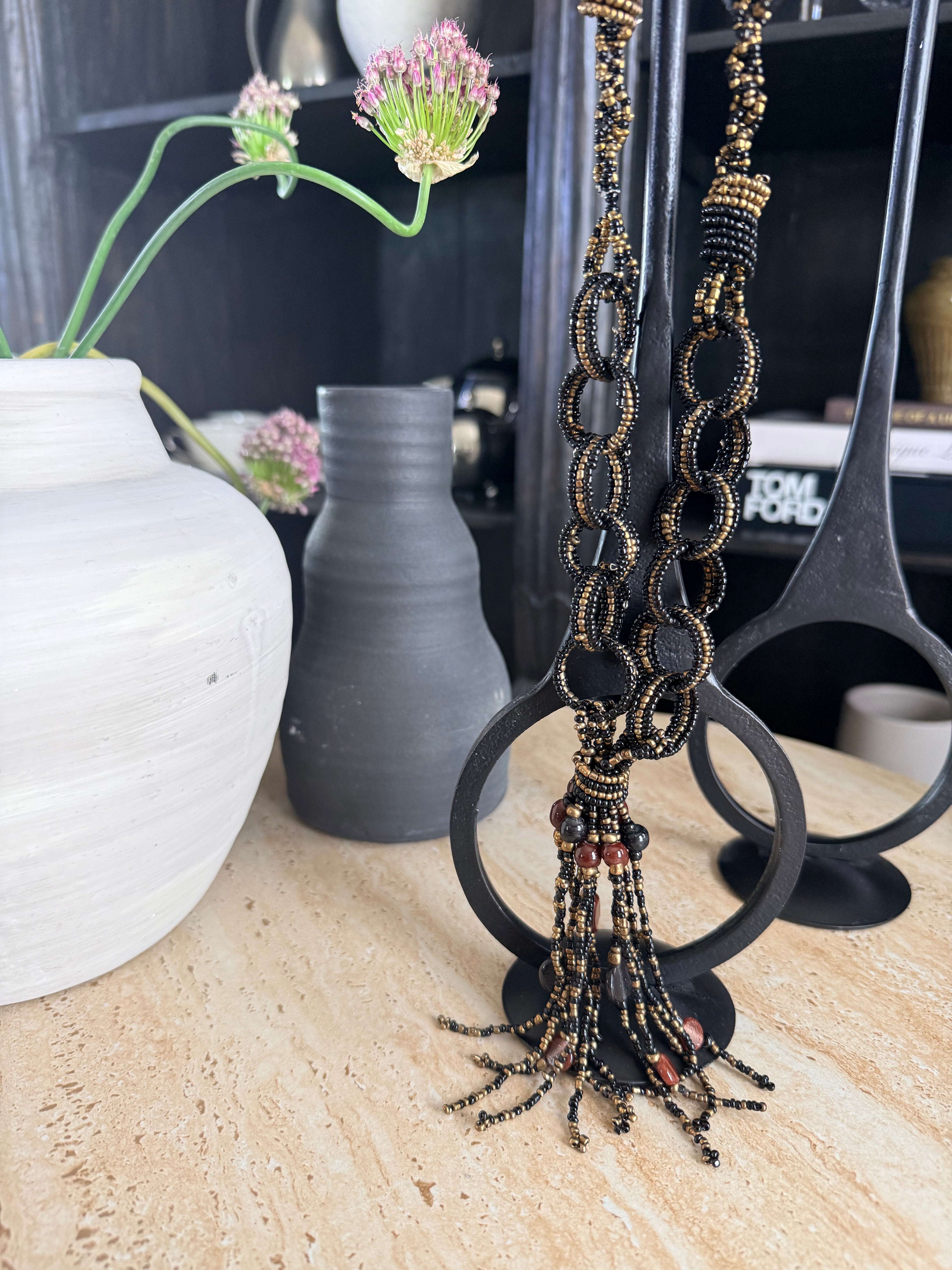 Vintage Beaded Necklace with Tassel