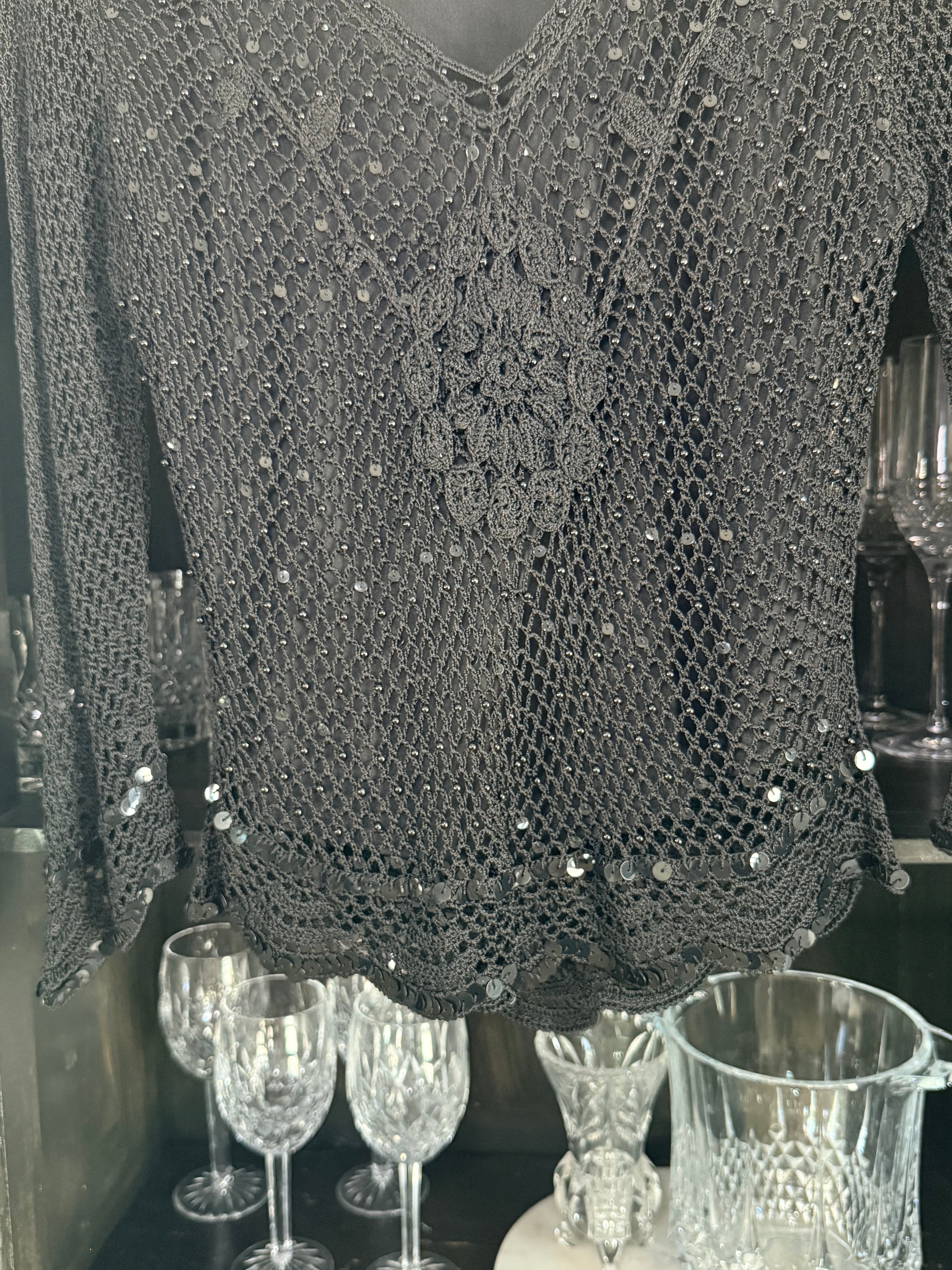 Vintage R & M Richards Tops | Black Crochet Sequin Top | Color: Black