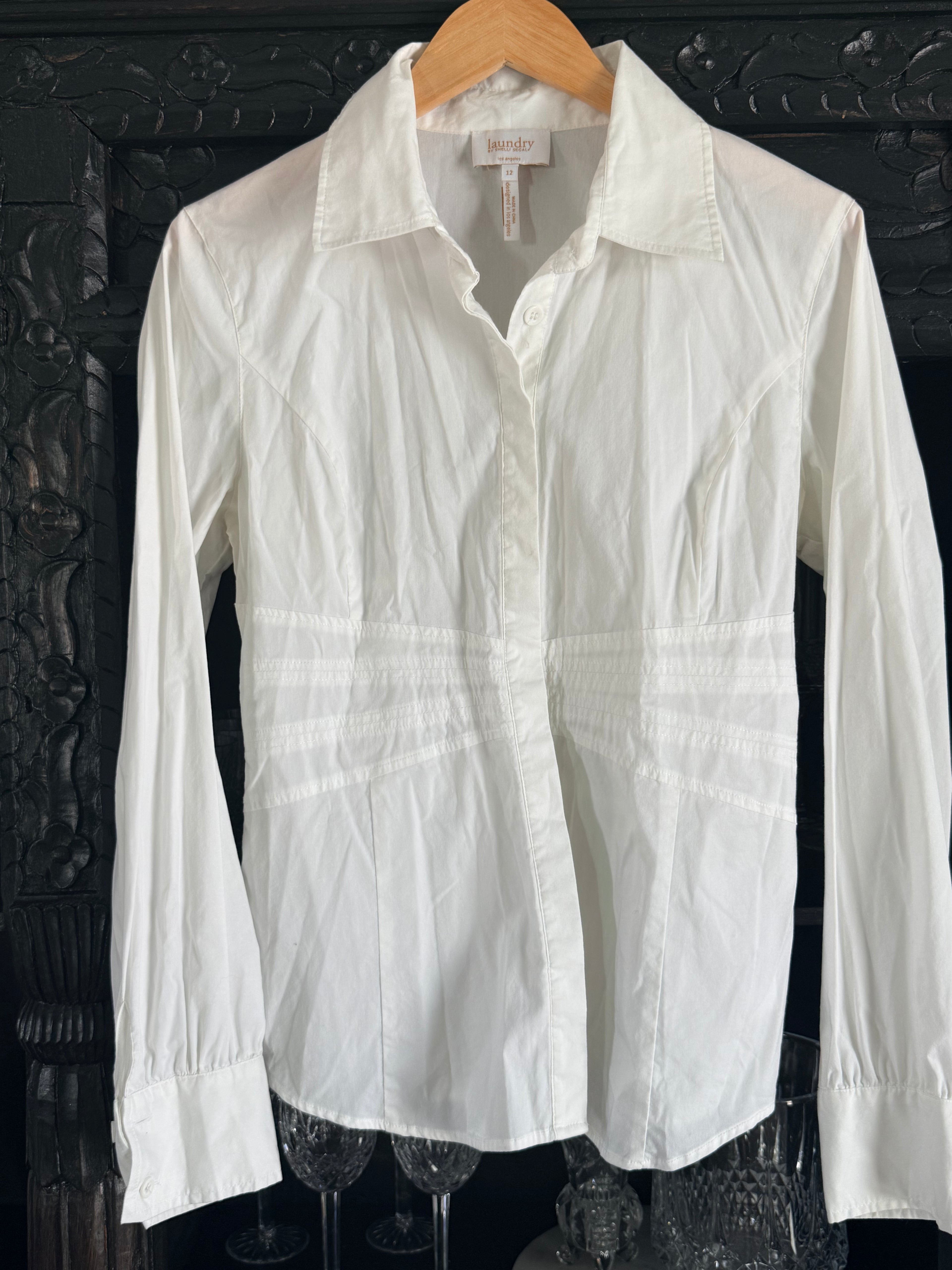 White Button Down Long Sleeve Fitted Blouse
